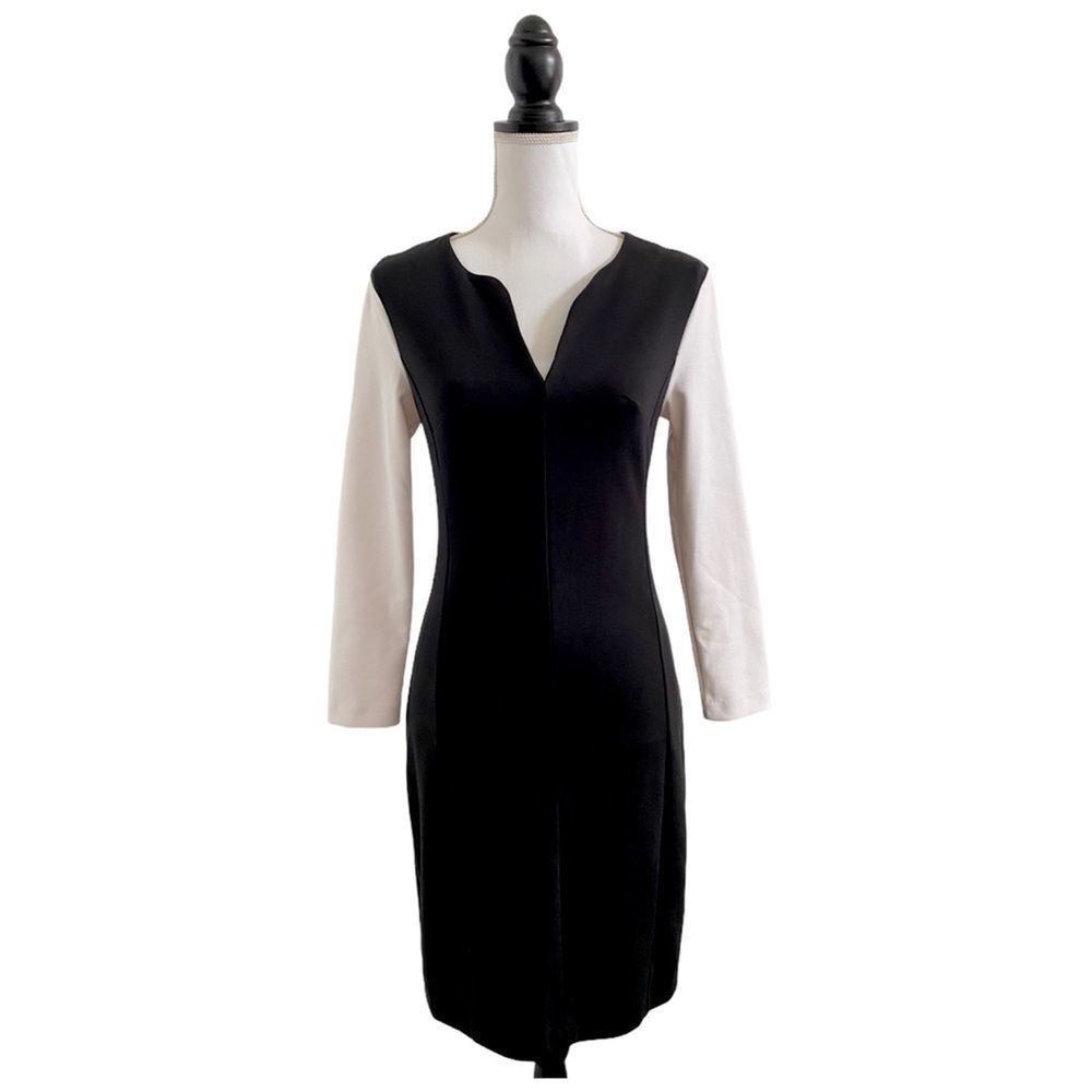 Victoria’s Secret Long Sleeve V Neck Sheath Dress Black & White Women’s US Sz 4